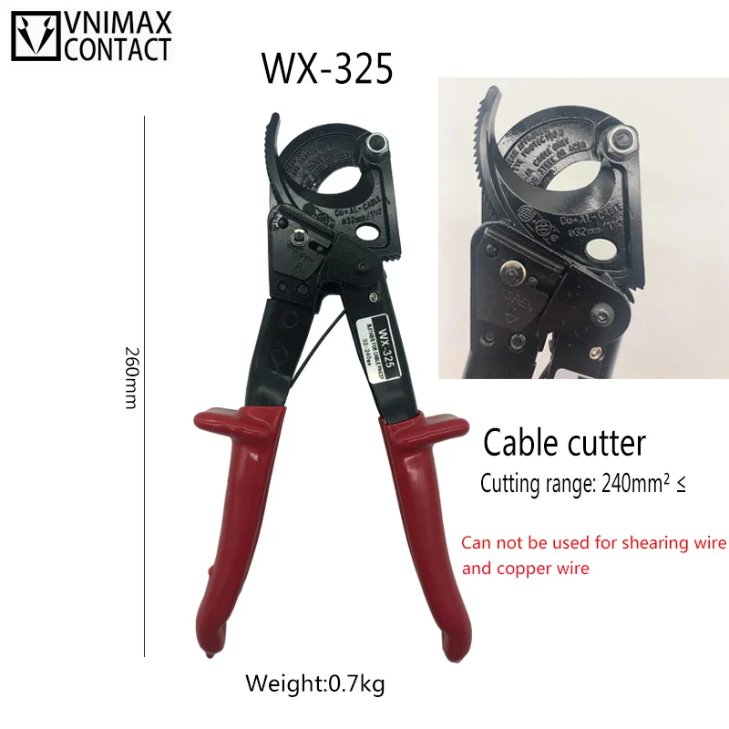 

Labor-saving scissor ratchet cable Wire cutting shearing tool, suitable for insulated copper/aluminium cables below 240mm LK-250