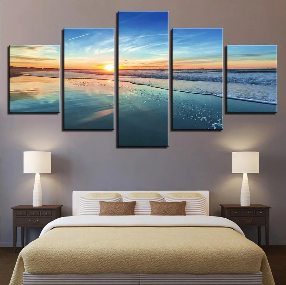 

Home Decor Canvas Pictures Living Room Wall Art 5 Pieces Sunrise Calm Seas Waves Seascape Paintings HD Prints Posters(No Frame)