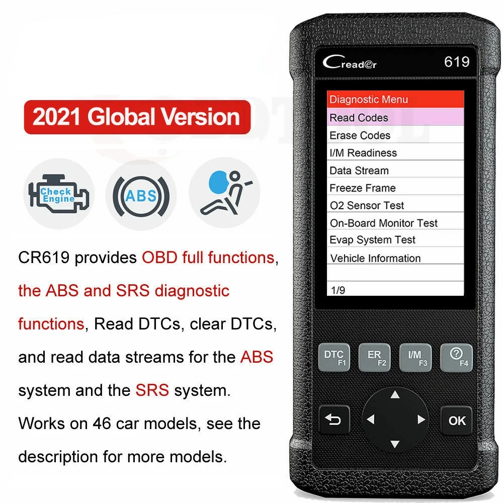 

Автомобильный диагностический инструмент CR619 OBD2 для двигателя ABS SRS подушка безопасности чтение чистого кода ошибки Автомобильный сканер ...