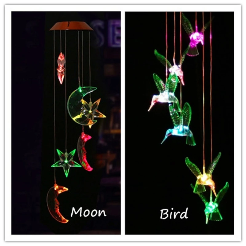 

Hot Bird Wind Chimes LED Solar Wind Chime Color Changing Lamp for Home Party Balcony Porch Patio Garden Decoration