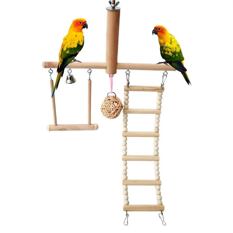 

Bird Cage Stand Play Gym Conure Perch Playground Climbing Ladder Swing Rattan Ball Chew Toys for Parrot Lovebirds Budgies C42