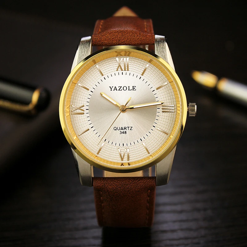Часы Yazole Мужские кварцевые спортивные деловые с кожаным ремешком отображением