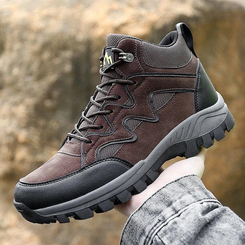

Autumn Winter Trekking Sneakers Men Gray Brown Man Hunting Shoes High Top Outdoor Mountain Boots Mens Anti Slip Hiking Shoe Men