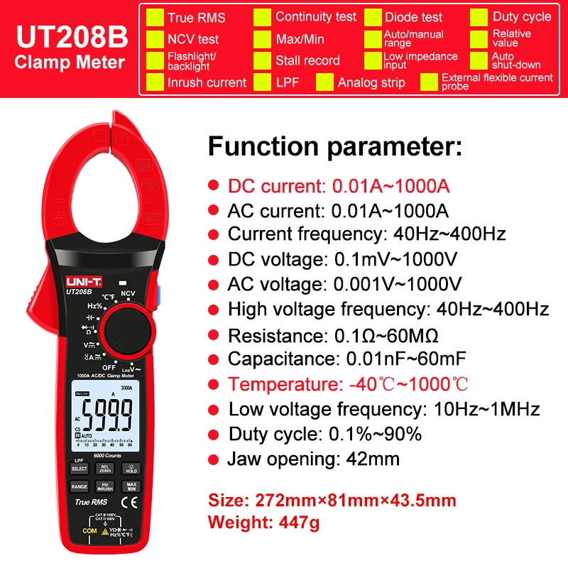 

UNI-T цифровые токовые клещи UT207B UT208B UT205E UT206B