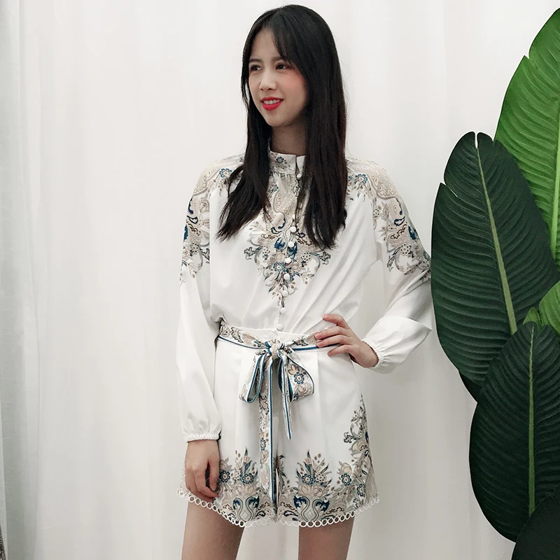 to wind New National suit the 2021 women s French lady printed shirt wide legged pants two piece