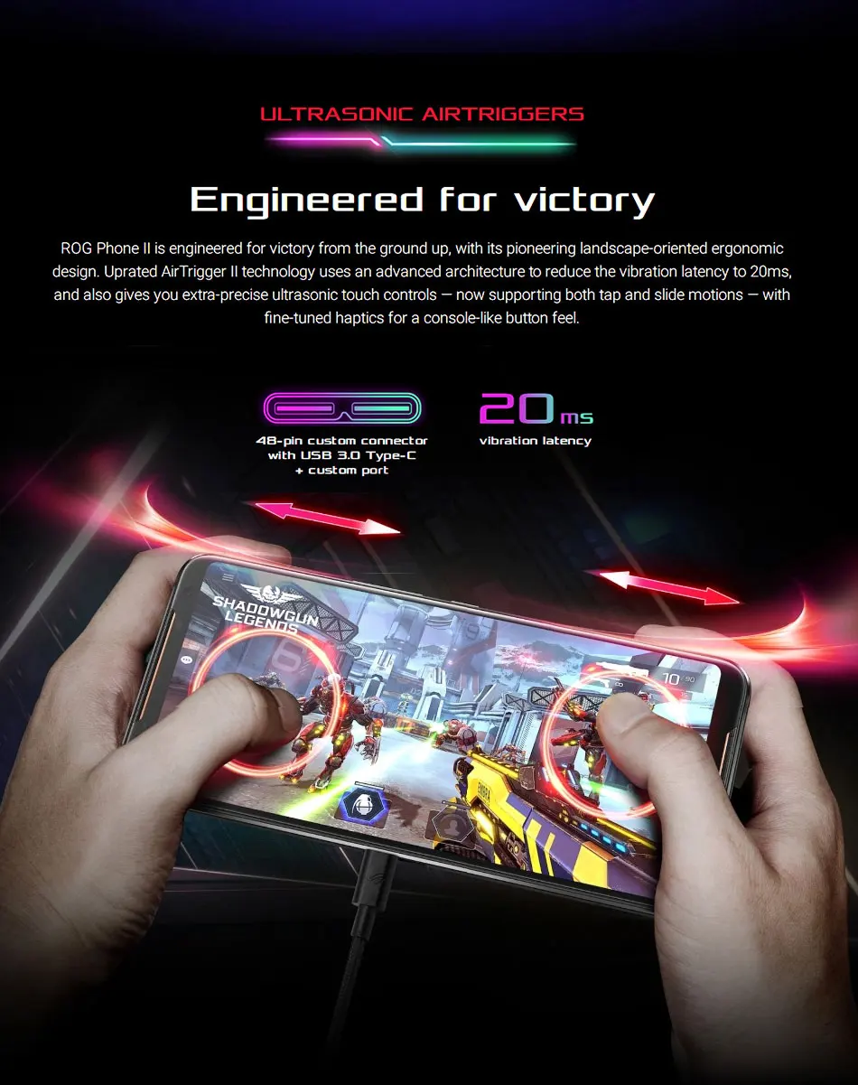 Телефон ROG 2, мобильный телефон Asus ROG Phone II ZS660KL, 12 Гб, 512 ГБ, Snapdragon855+ 6,59 дюймов, 1080x2340 P, 6000 мАч, 48MP, NFC, Android 9,0