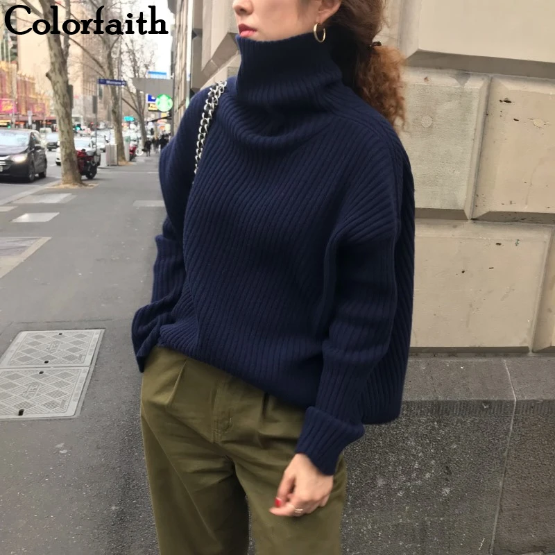 Colorfaith Новинка 2019 осень зима женские свитера пуловеры водолазка минималистичные