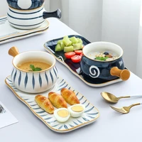 japanese style breakfast plate set creative hand painted one person tableware ceramic dishes handle bowl dessert bowl