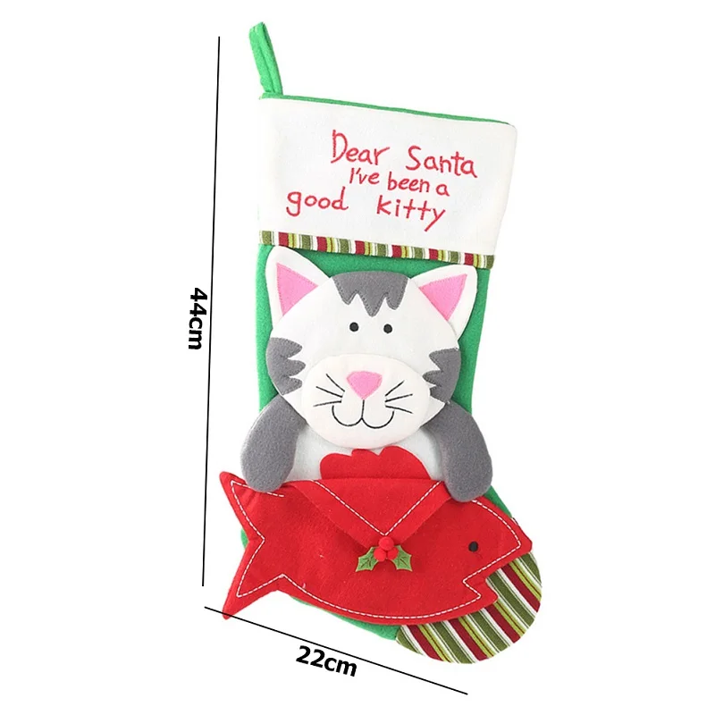 cat 42x22cm Рождественские чулки; носки Санта-Клауса; подарок для детей; сумка для конфет; Рождественское украшение для дома; украшения для рождественской елки - Цвет: cat 42x22cm