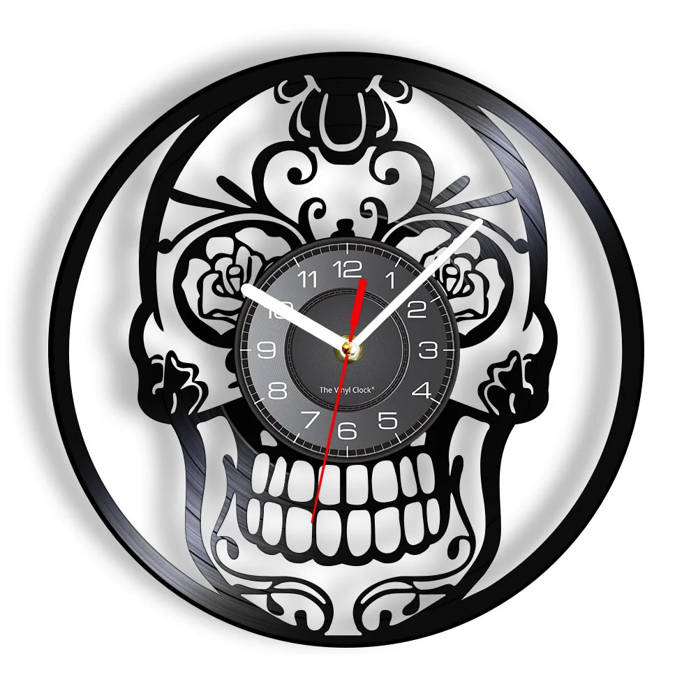 Цветочный череп голова виниловых пластинок круглые Настенные часы мексиканский