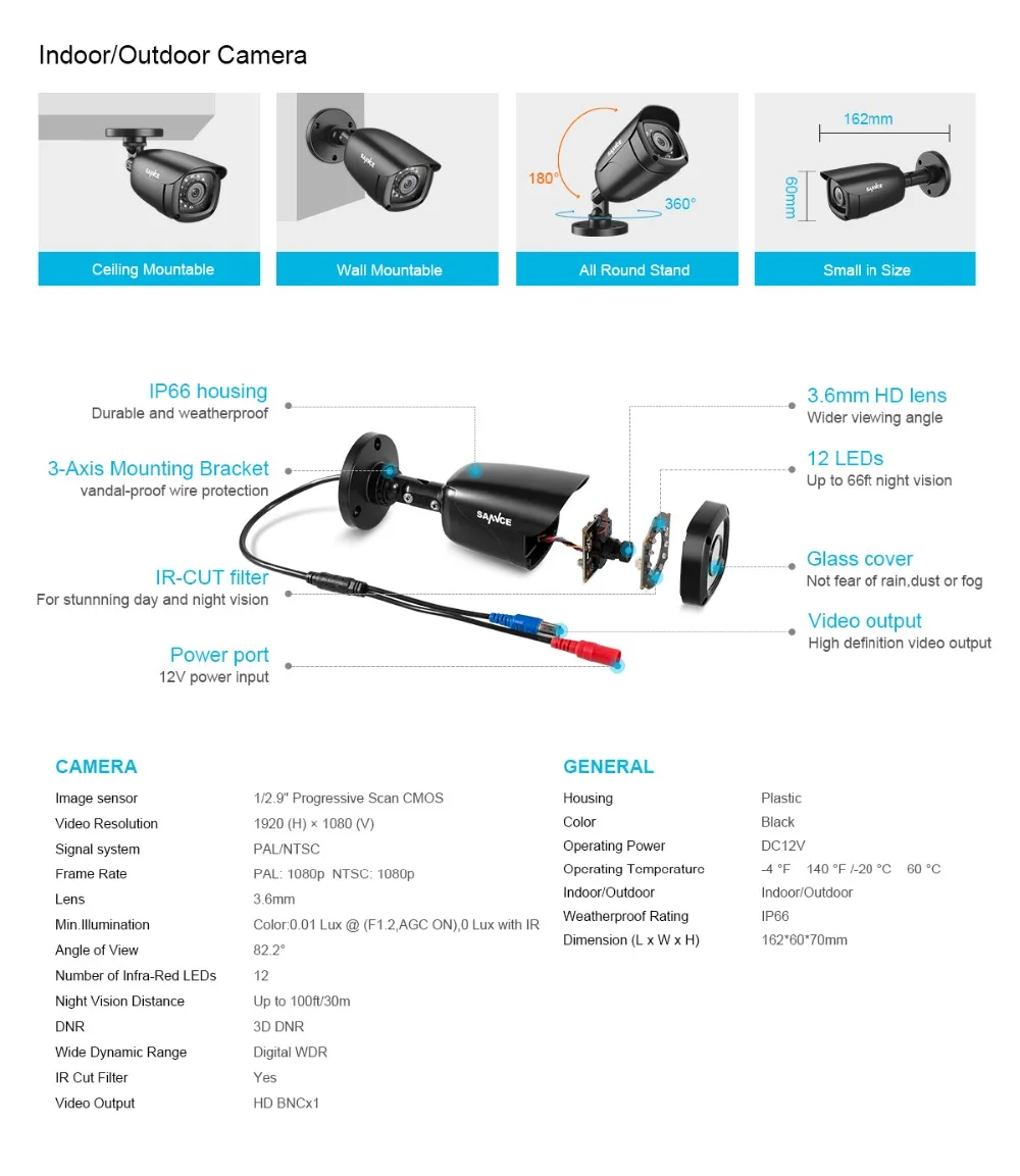 SANNCE 8CH 1080P DVR 1080P CCTV система 4 шт 1080P 2.0MP камеры безопасности ИК Открытый IP66 комплект видеонаблюдения Обнаружение движения