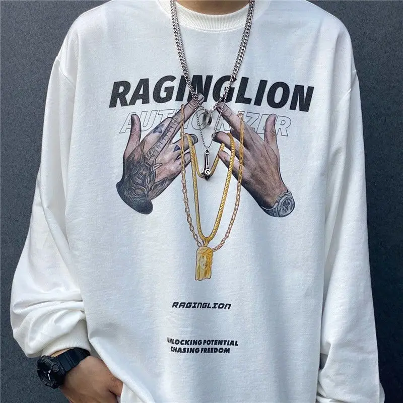 

Мужская футболка с длинным рукавом, круглым вырезом и принтом