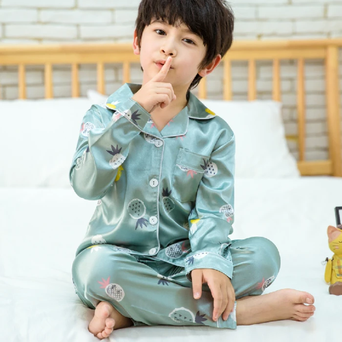 

2020 Autumn Winter Long Sleeve Kids Sleepwear Set Silk Pajamas Set Boys Pyjamas Sets for Kids Nightwear student homewear suit
