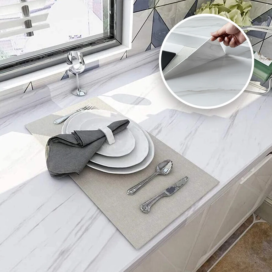 

Wokhome Vinyl Film Self Adhesive Marble Wallpaper Wall Stickers for Kitchen Shower Room Contact Paper Renovation Stickers