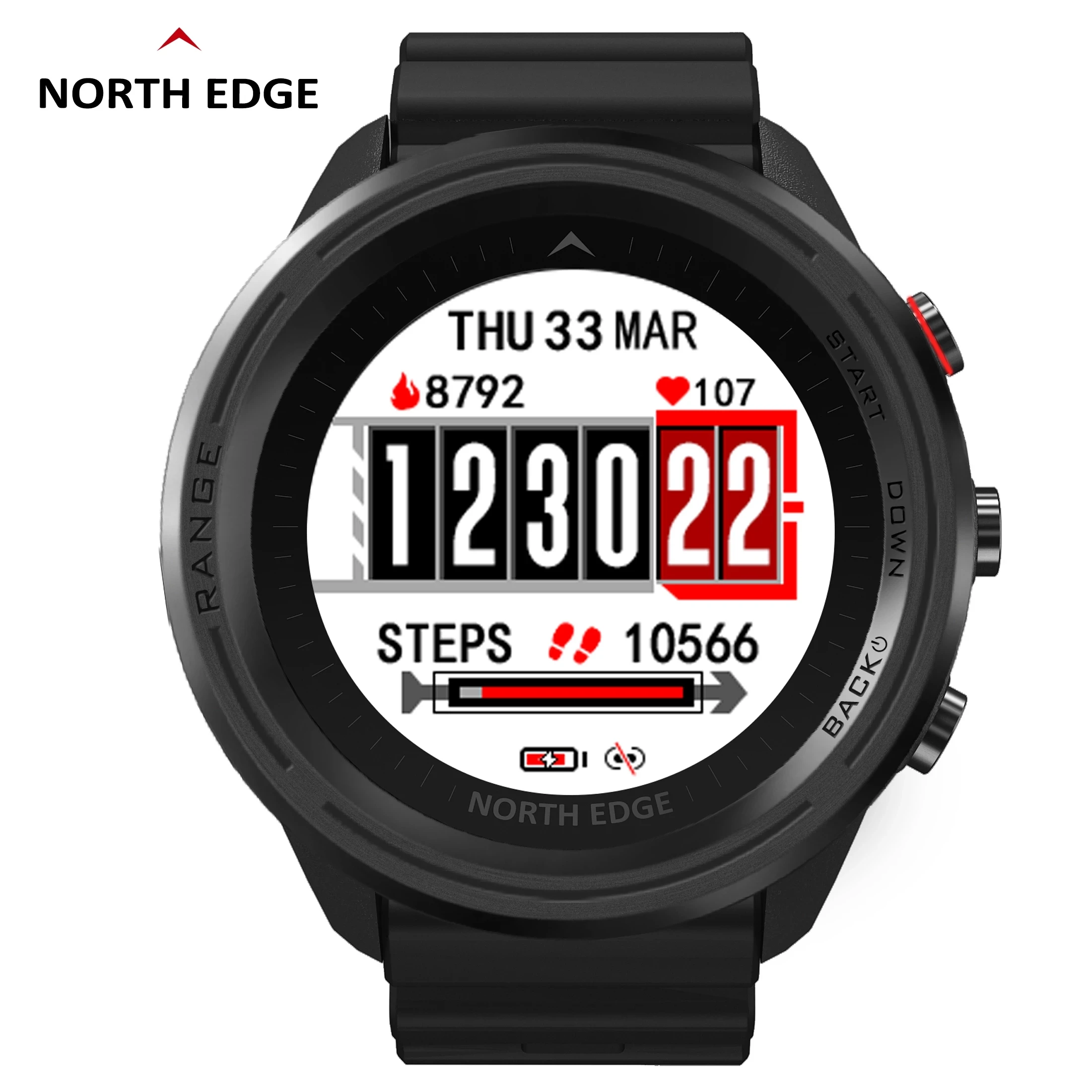 

NORTH EDGE Mens GPS Smartwatch Heart Rate Multi Sports Waterproof Dive 50M Altimeter Barometer Compass GPS Watch For Android IOS