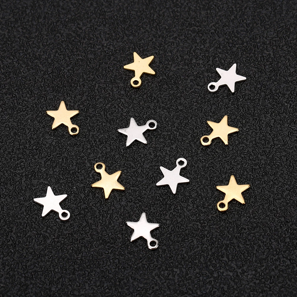 

50pcs/lot 316L Stainless Steel Never Fade Steel Tone 18K Gold 10x8mm Tiny Star Charm for DIY Bracelet Necklace Jewelry Finding