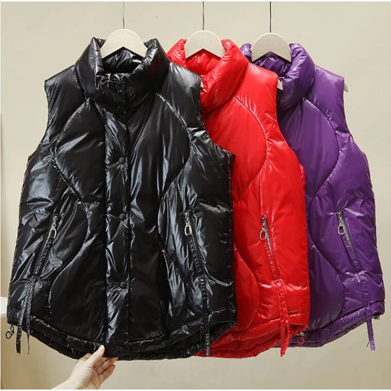 

2020 Autumn Women's Winter Vest Fashion Glossy Waistcoat Winter Short Jacket Women Shinny Down Cotton Coat Lady Student