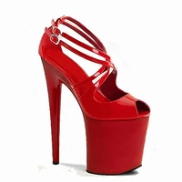sexy red peep toe bride wedding pole dance shoes 8 inches stiletto heels thick 20cm womens platform sandals buckle strap fetish