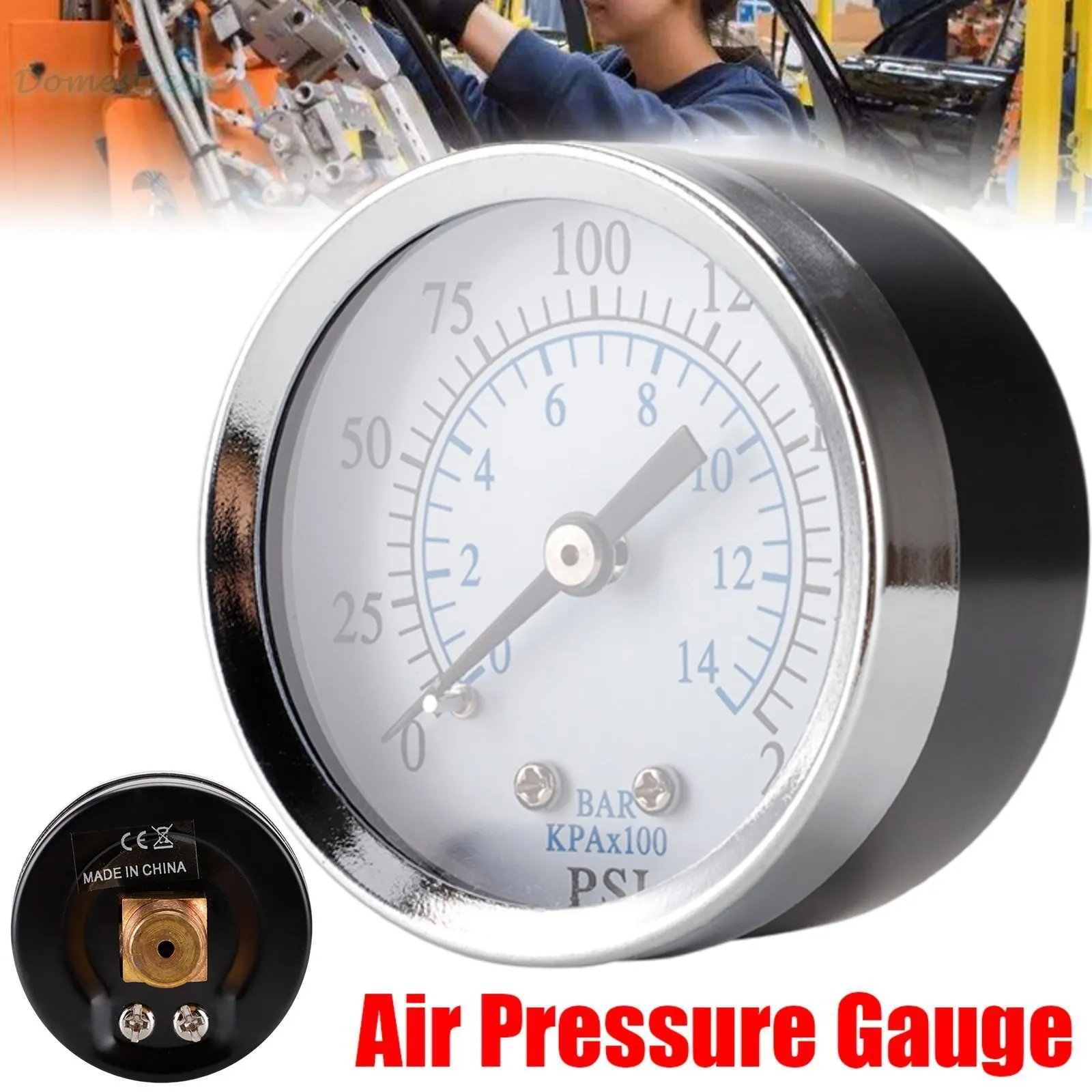 

TS-50-14bar Air Compressor Pneumatic Hydraulic Fluid Axial Pressure Gauge 0~14bar / 0~200psi 1/4"NPT Thread Pointer Chemical
