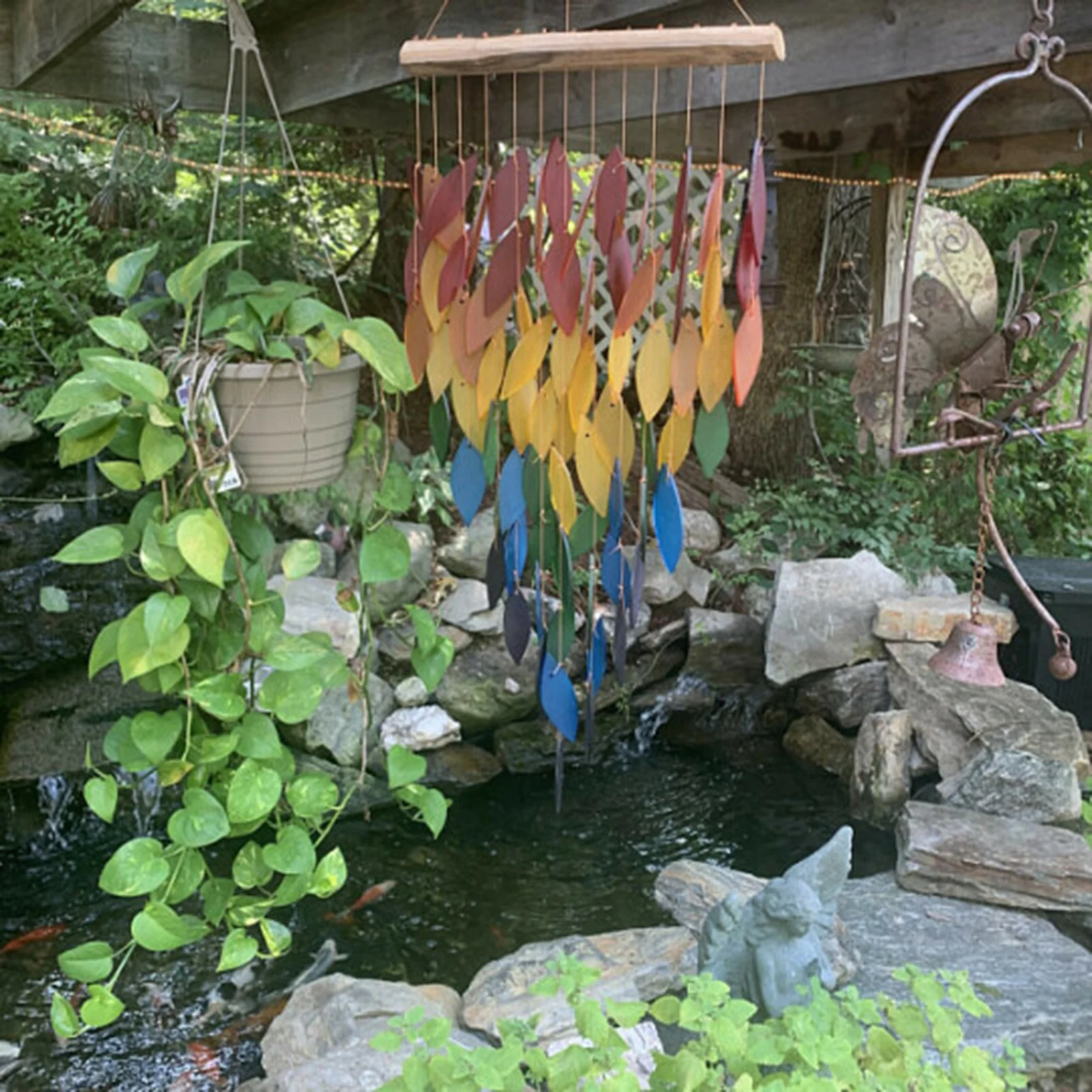 

Wooden Maple Leaf Rainbow Wind Chimes Wall Hanging Exquisite Waterfall Chime Handmade Garden Ornaments The Sound Is Pleasing