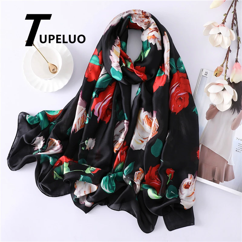 Женский шелковый шарф с цветочным принтом модные пляжные шарфы 2020 Дамский хиджаб