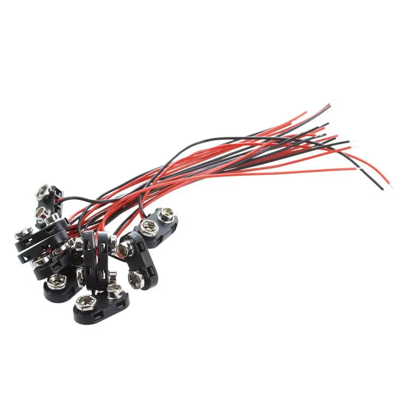 

10x Black Hard Plastic Housing T Type Wired 9V Battery Clip Connector