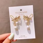 Серьги-Подвески Стразы с бантом золотого цвета для женщин модные элегантные жемчужные аксессуары милые серьги корейские ювелирные изделия