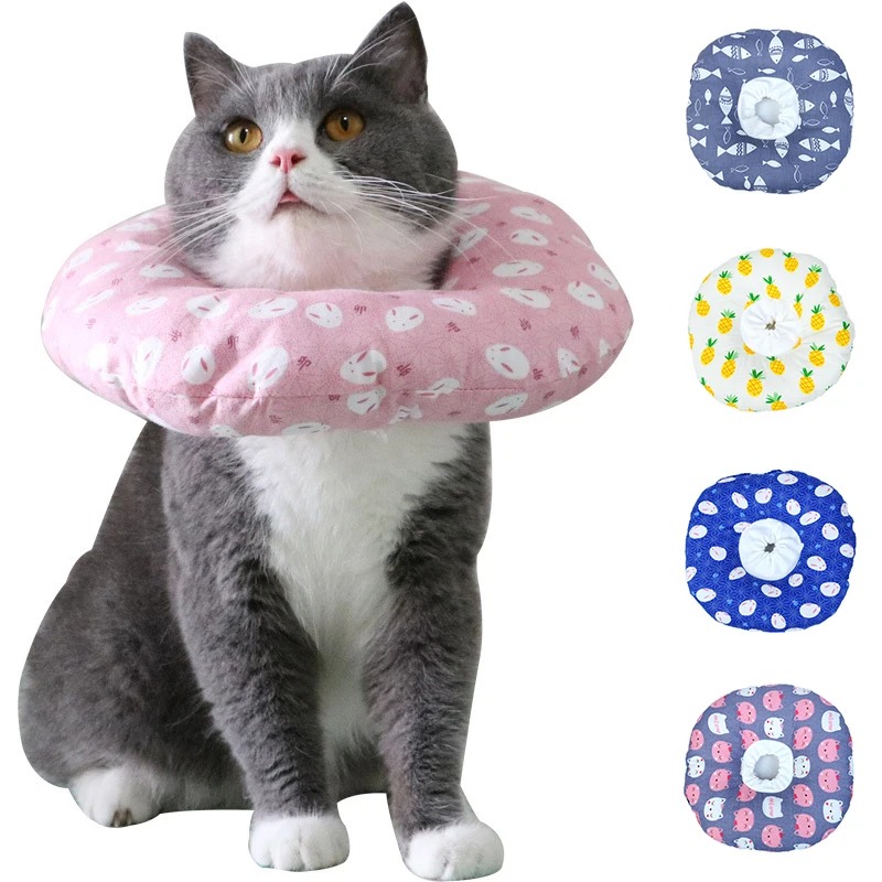 

Cat Recovery Collar Soft Protective Headgear Elizabethan Collar Cartoon Cats Wound Healing Protection Surgery Pet Collar