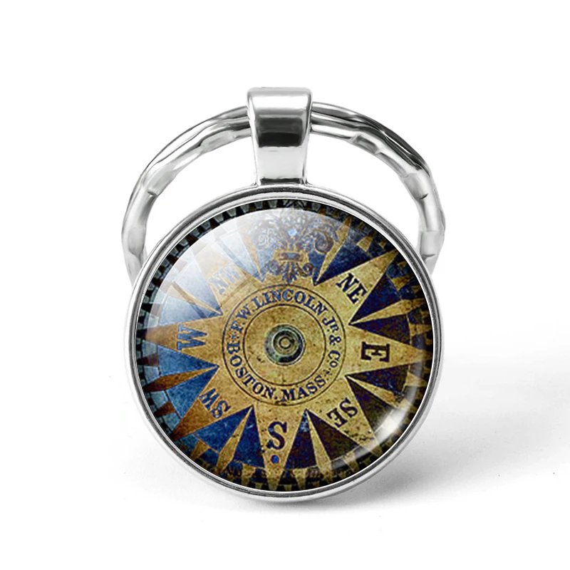 Брелок ручной работы в стиле ретро с компасом подвеской-компасом из стекла