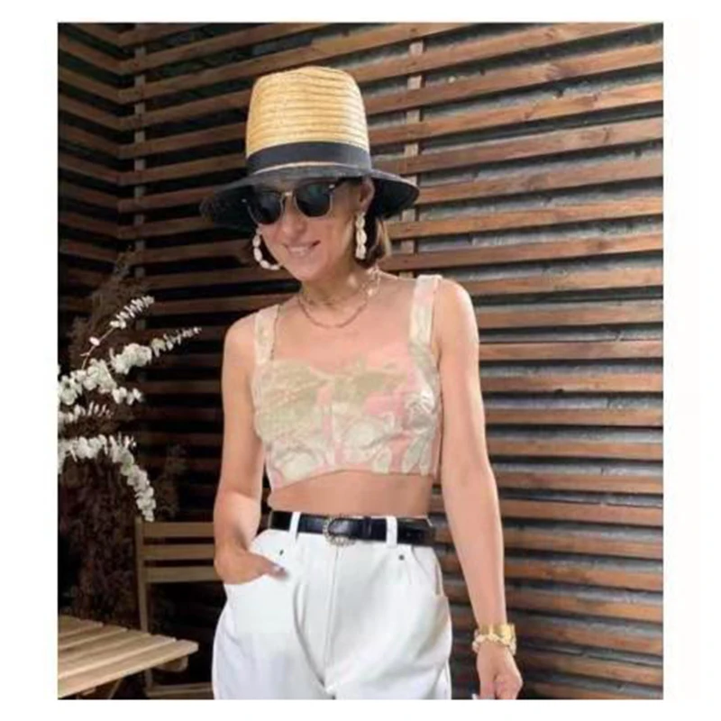 

Wholesale Fashion Colorblock Jazz Hat For Women Elegant Outdoor Travel Sun Shade Hat Beach Panama Hat Summer Fedora Straw Hats