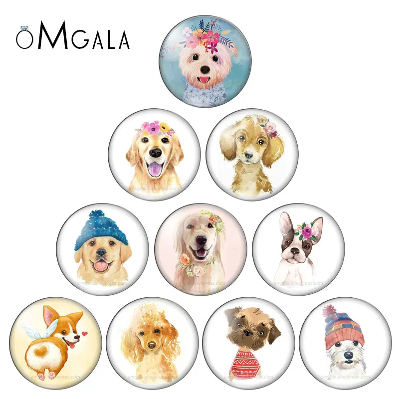 

Lovely Artist Painting Dogs Cartoon 10pcs set 12mm/16mm/18mm/25mm Round photo glass cabochon demo flat back Making findings