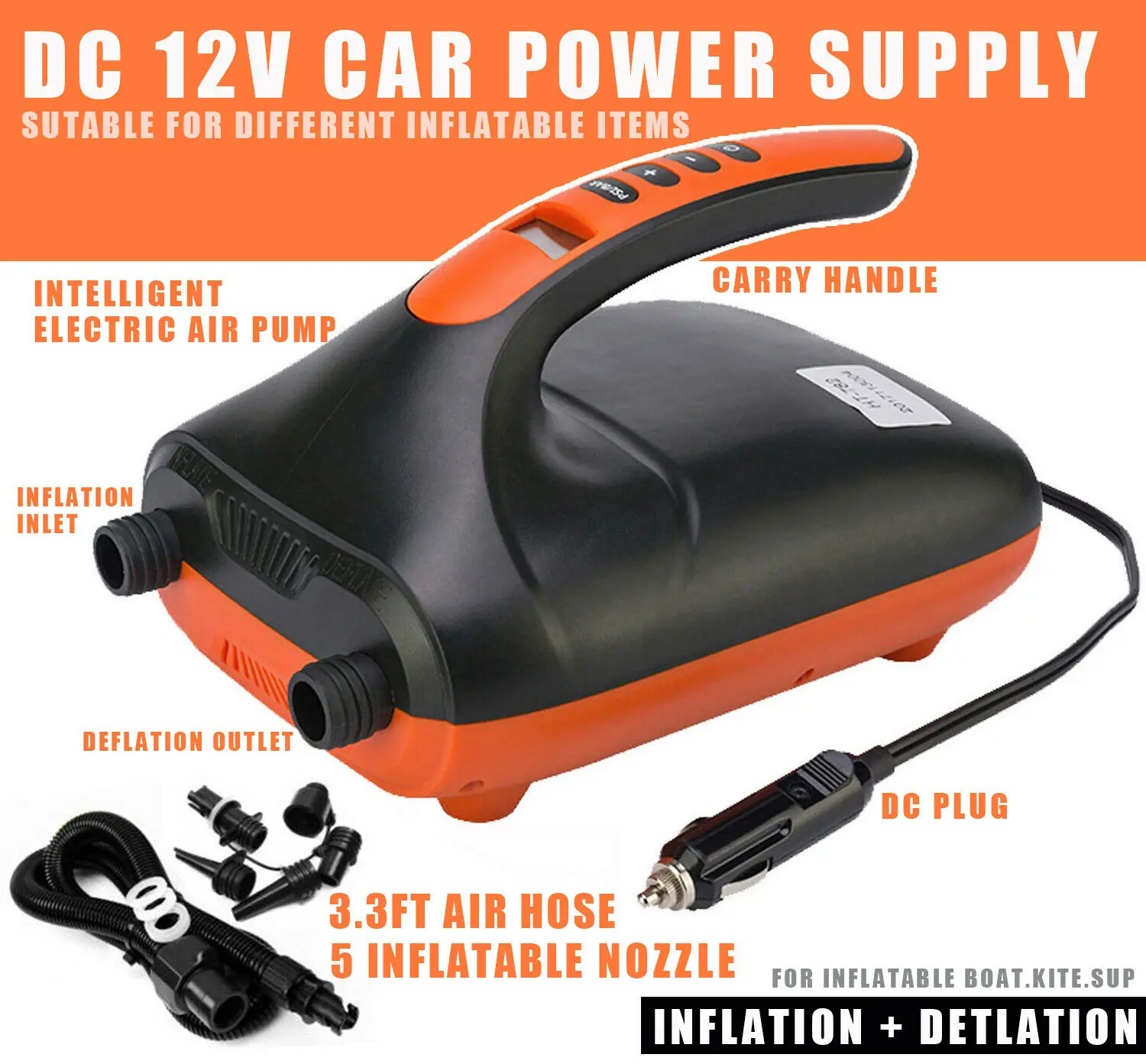 

12VDC 110W 16PSI High Pressure SUP Pump Electric Inflatable Paddle Board air Pump