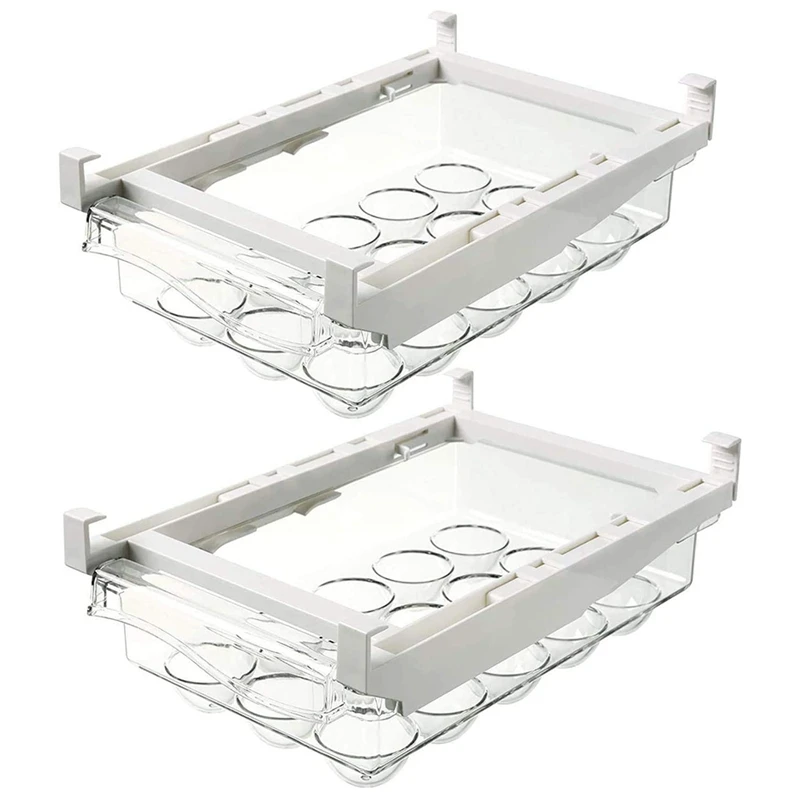 

2 Pack Egg Refrigerator Organizer Bins with Handle, Pull-Out Fridge Drawer Organizer, Refrigerator Storage Box