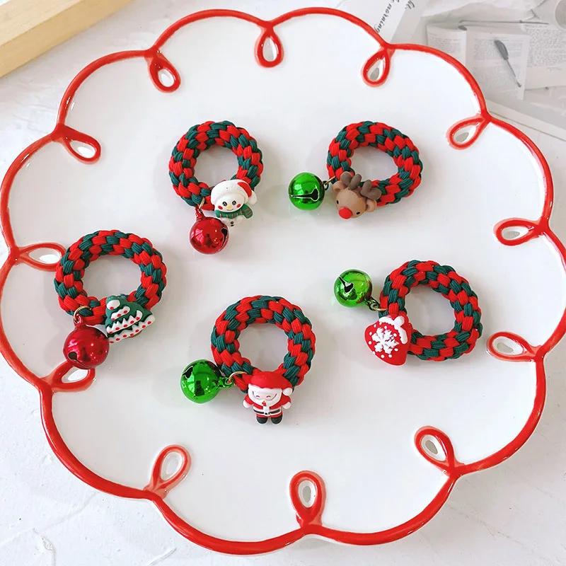 

MISANANRYNE Thick Rubber Hair Bands Girl Headdress Santa Claus Bells Hair Rope Hair Ties Loop Christmas Gift Hair Accessories