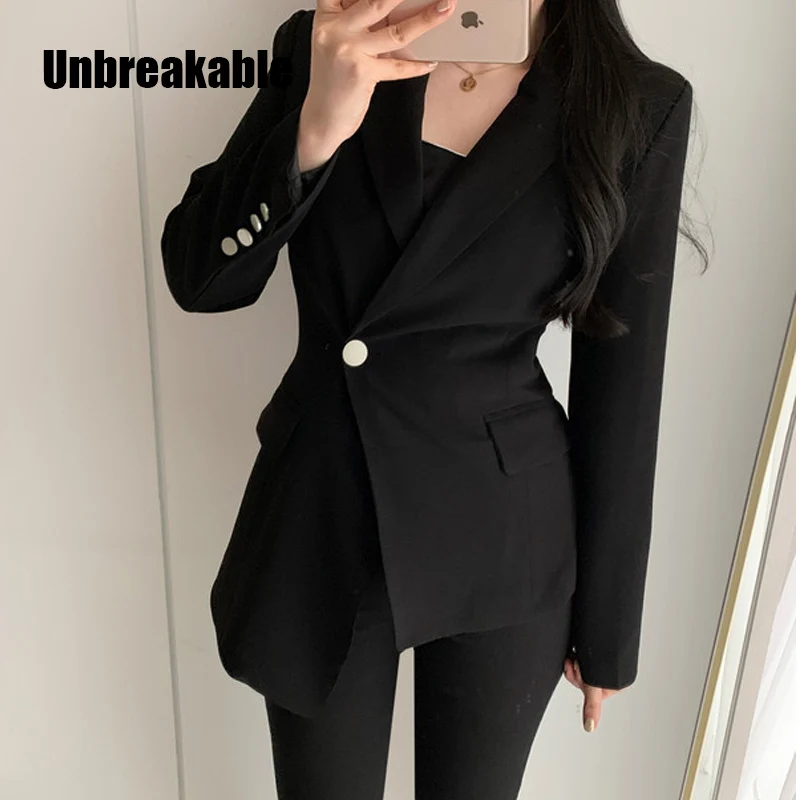 

Unbreakable Elegant Ladies Notched Collar Irregular Hem Work Wear Blazer 2020 Autumn Single Button Slim Waist Women Suit Jackets