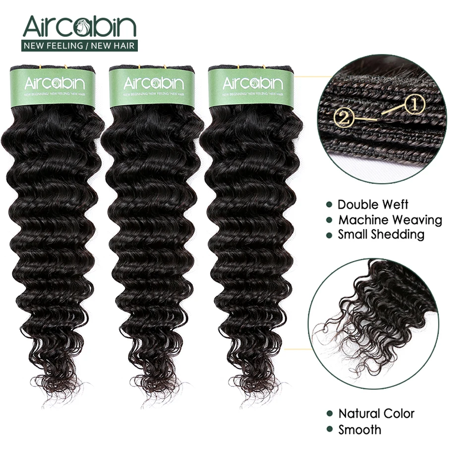 Brazilian Deep Wave Bundles With 5x5 Closure Remy Hair Bundles And Swiss Lace Closure Aircabin Human Hair 3 Bundles With Closure