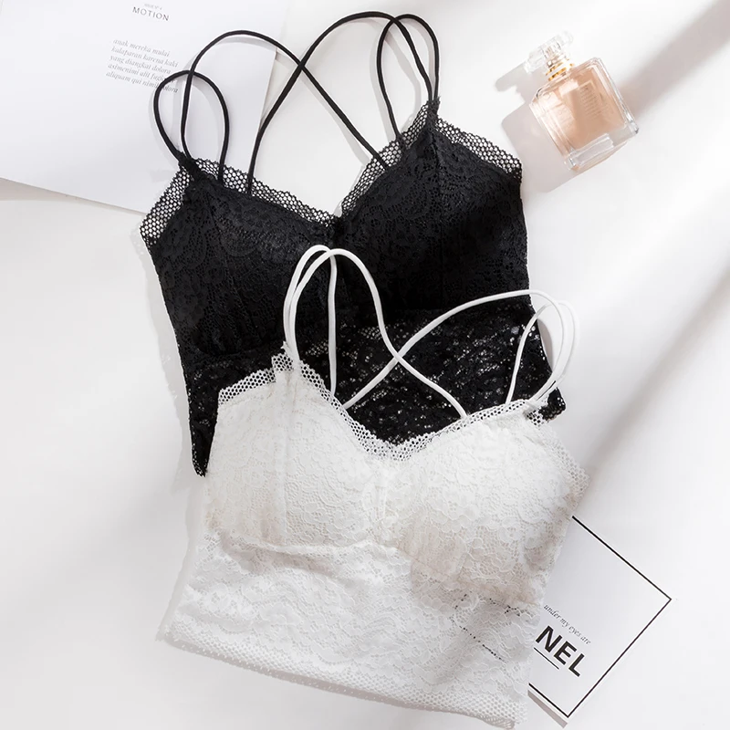 Женский укороченный топ на бретельках модный Кружевной Бюстгальтер-бандо без