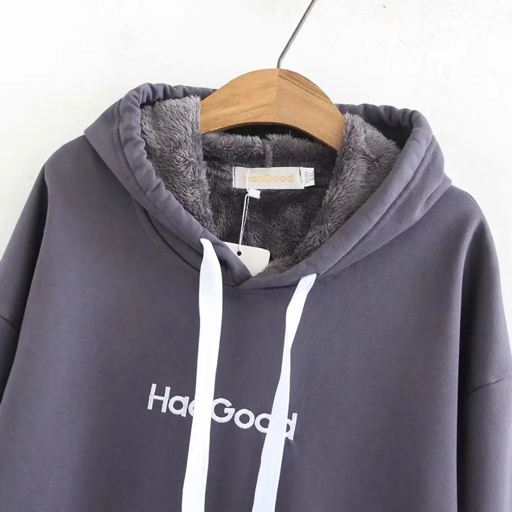 

Plus size thick Fleece inside women loose sweatshirts 2021 new winter casual ladies hoodies female cotton pullovers tops