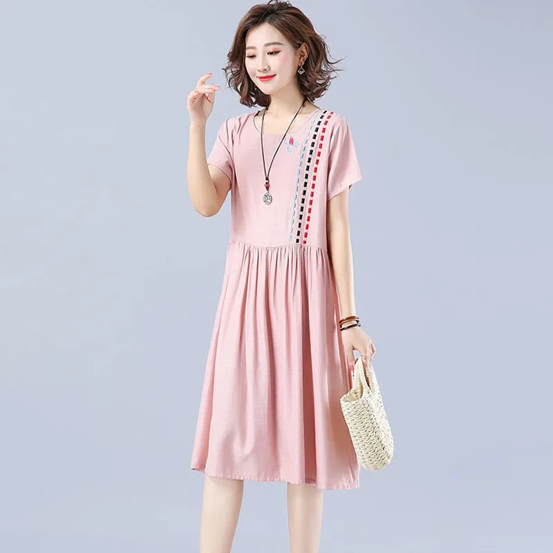 Женское хлопковое льняное платье повседневное свободное ТРАПЕЦИЕВИДНОЕ ПЛАТЬЕ