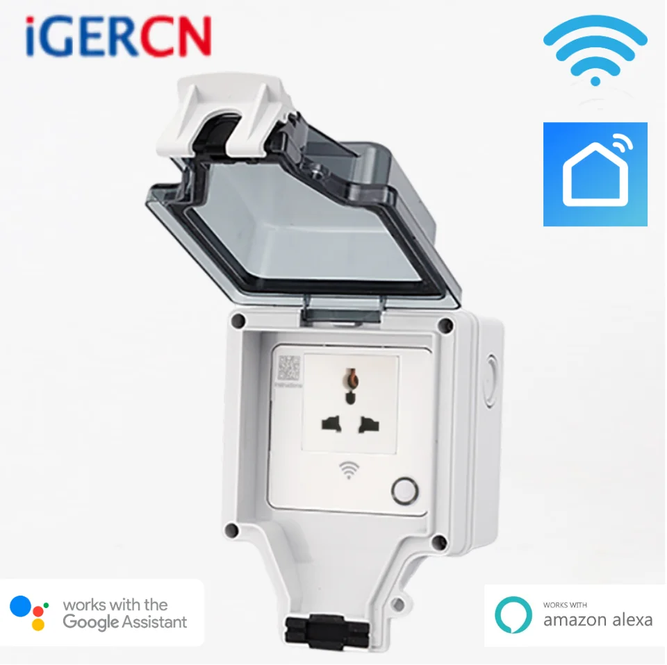 Смарт розетка iGERCN tuya с управлением через смартфон Wi Fi IP66 водонепроницаемая