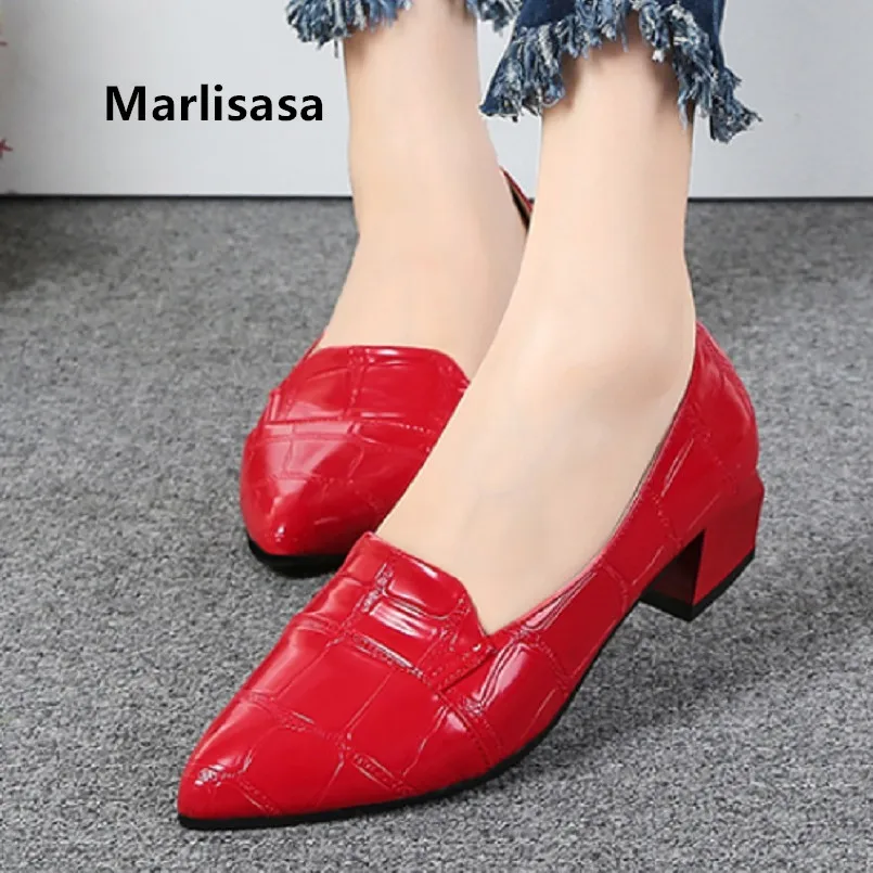 

Женские туфли на высоком каблуке Marlisasa, черные повседневные офисные туфли из искусственной кожи с острым носком, красного цвета, F5529
