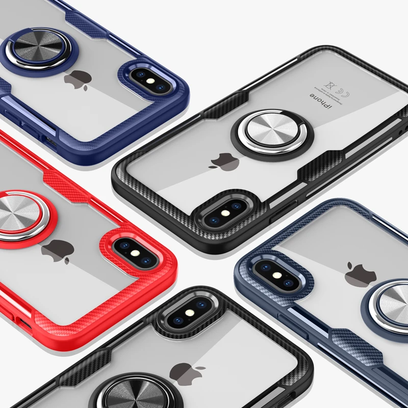 

Transparent Case For iPhone 12 11 Pro X XR XS Max 6S 8 7 Plus iPhone7 iPhone11 iPhoneX Clear Shockproof Ring Stand Holder Covers