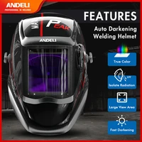 andeli welding helmet large viewing solar auto darkening true color mask for grinding welding 4 arc sensors 1112 optical