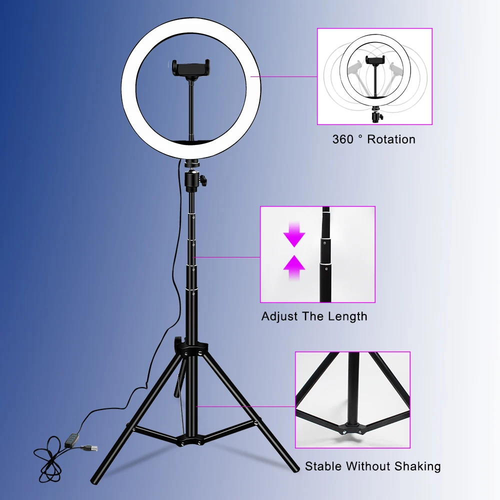 Ceny Telefon LED Selfie Lampa Pierścieniowa 26cm Statyw Ringlight Z Wysuwanym Stojakiem 130cm Oświetlenie Do Fotografii Do Makijażu Na żywo Lampa Wideo Youtube