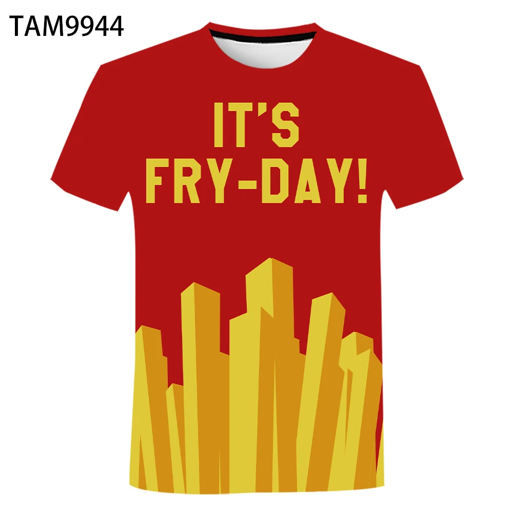 

Children's Cute Personality Short Sleeve T-shirt Street Trend Oversize Top 2021 Summer Boy/girl 3D French Fries Printing Men