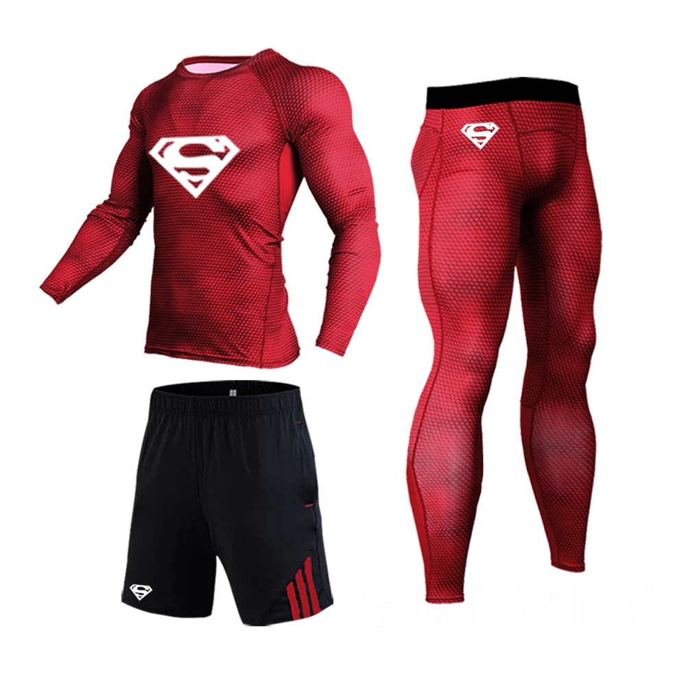 

Новый Быстросохнущий мужской спортивный комплект для тренировок, тренажерного зала, бега, мужской обтягивающий компрессионный костюм для ...