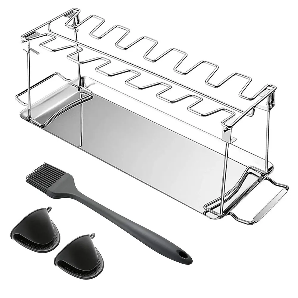 

5PCS Chicken Leg Grill Rack BBQ Stainless Steel Barbecue Drumsticks Holder Smoker Oven Chicken Wing Roaster Stand With Drip Pan