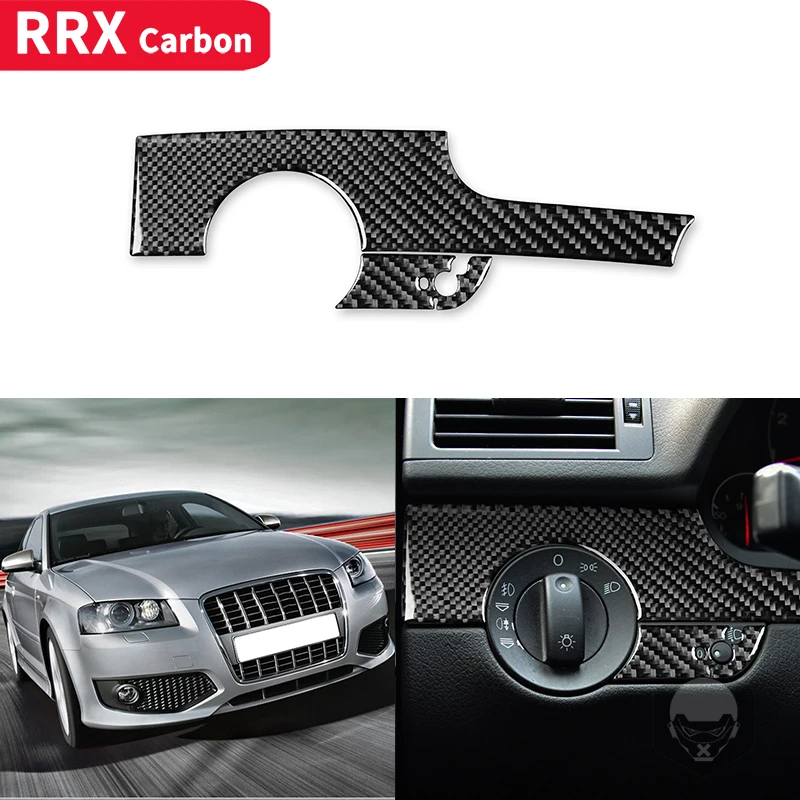 

RRX Car Headlight Switch Panel Dashboard Trim Cover Real Carbon Fiber Sticker Car Accessories For Audi A4 S4 B7 2005-2008