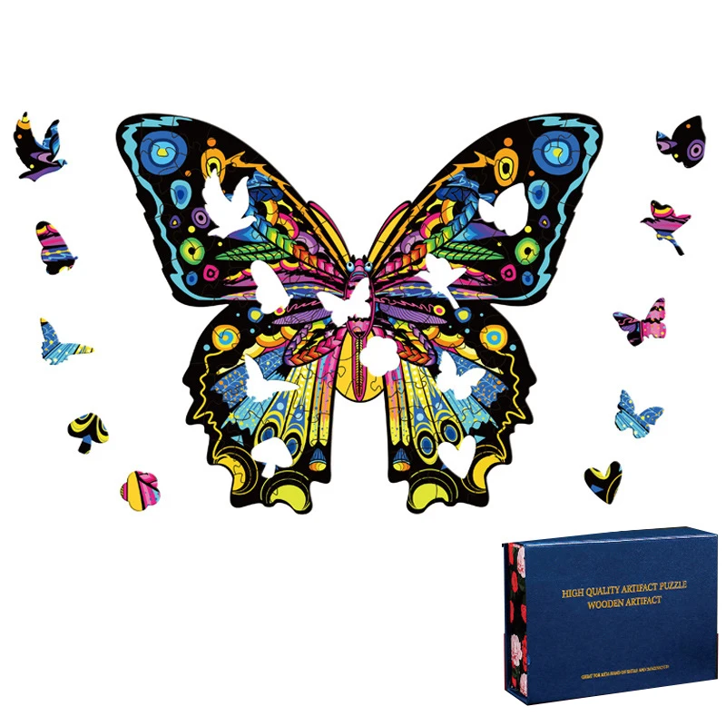 

Butterfly Art Totems Jigsaw Puzzle 300 Pieces Wooden Toys Animal Puzzles Toy for Kids Boys Girls Children Adults Stress Relief