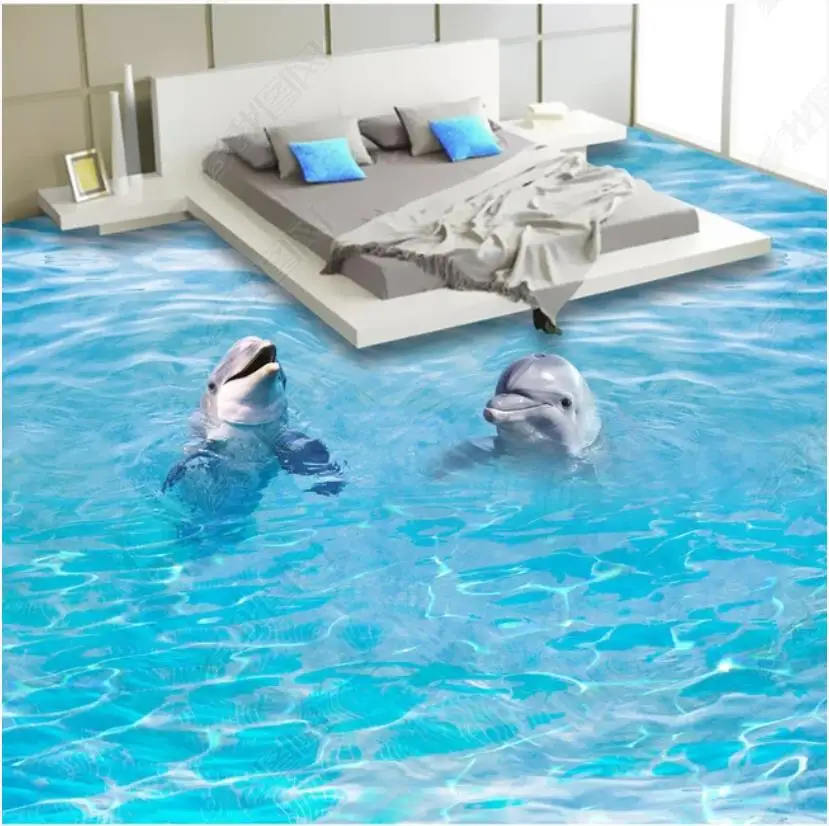 

Custom Picture Self-adhesive 3d Flooring wallpaper Wall Stickers HD Mediterranean Dolphin 3D Ocean Floor mural wall papers